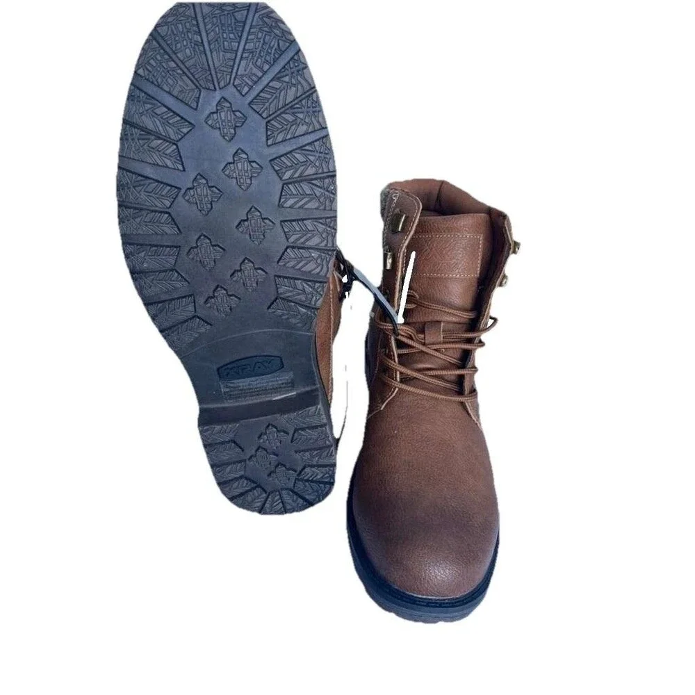 Xray Mens Brown Lace-Up Ankle Boots Buckle Detail Size 10.5 Faux Leather